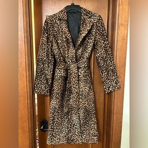 Leopard Print Pony Hair Leather Trench Coat